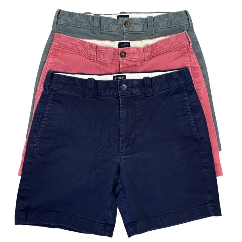 Lot of 3 J. CREW Factory Men's 7" Flex Chino Shorts Size 29 Blue Pink Grey
